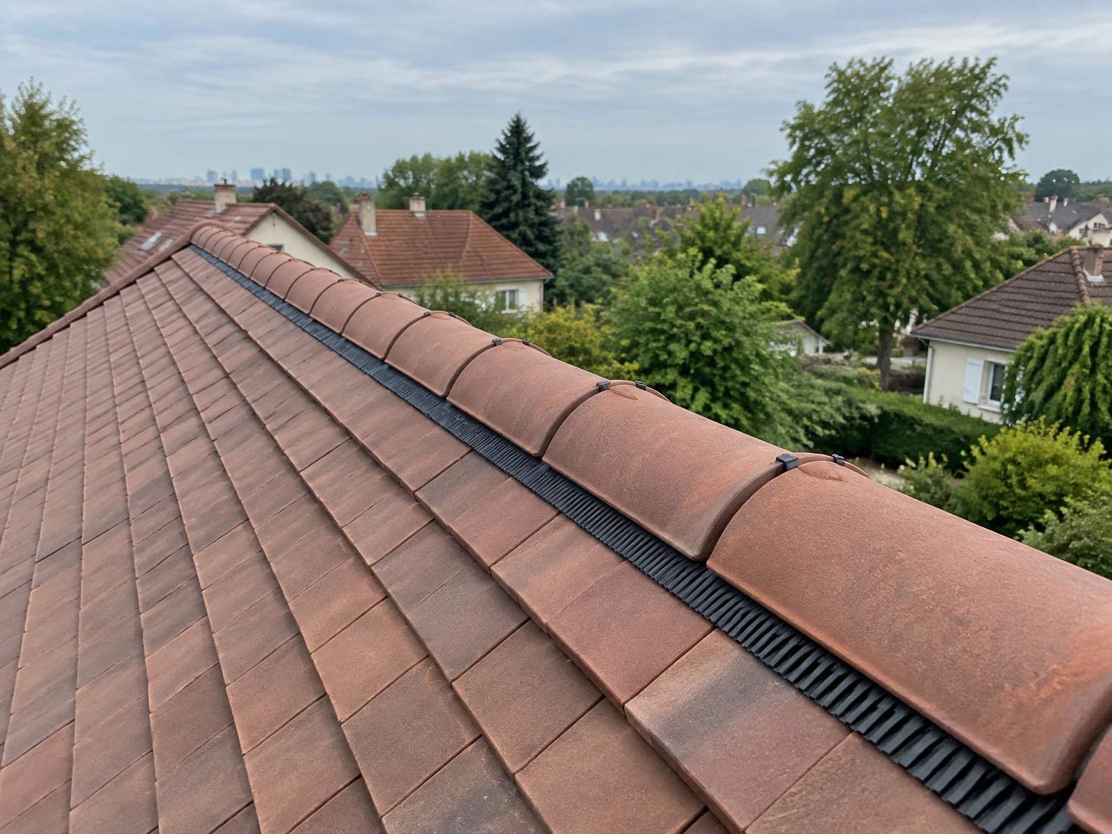 Faîtage de toiture en tuiles plates refait à neuf